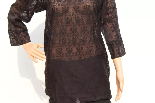 Isabel Marant Etoile Womens Black Alegra Cotton Embroidered Tunic Top Size M 38 3