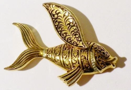 Broche Vintage Ovale Damasquinée De Tolède - Laiton Doré Et Noir - Très Bon état