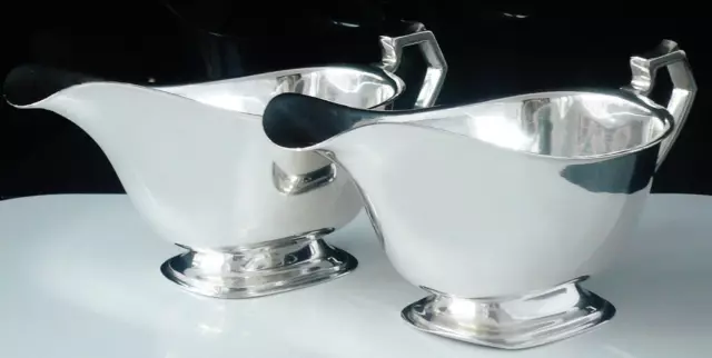 Pair Sterling Silver Sauce Boats,  S Blanckensee & Son Ltd, Art Deco 1940