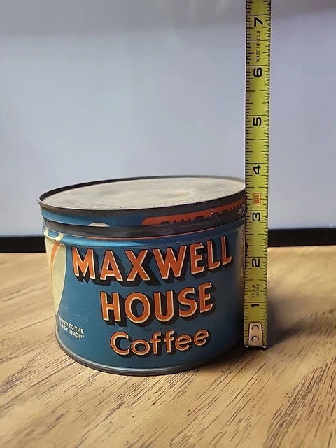 Vintage 1940s Maxwell House Coffee Keywind Round Coffee Tin w/ Lid (Empty)
