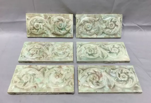 Antique Lot 6 Decorative Scroll Ceramic Bathroom Tile 3x6 Vintage Old 133-23B
