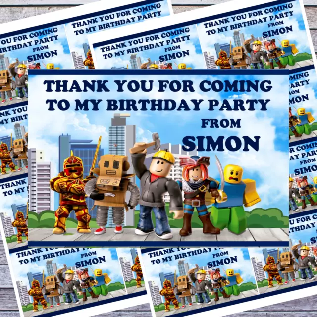 * ROBLOX BIRTHDAY PARTY BAG THANK YOU STICKERS personalised any name x16