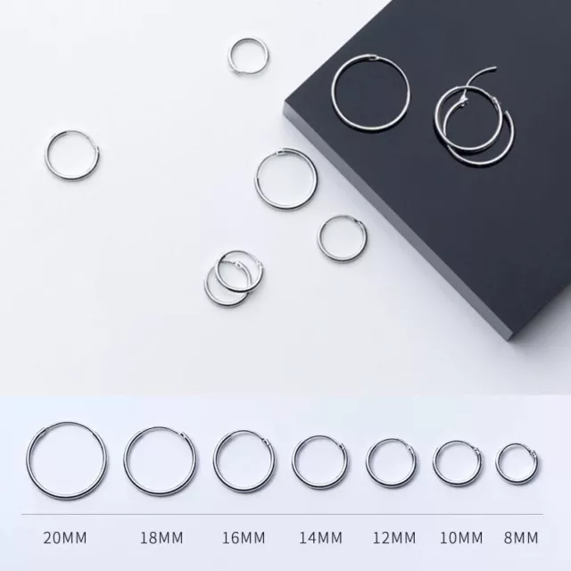 925 Sterling Silver Solid Classic Hoop Ring Earrings Lip Ear Nose Body Piercing 2