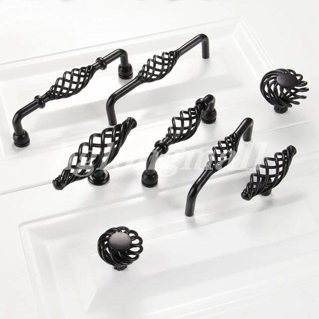 2x Black Twist Spiral Birdcage Cabinet Drawer Cupboard Door Pull Handles Knobs
