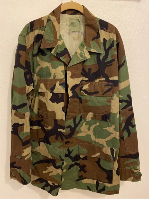 US Military ARMY Camouflage Woodland Fatigue Combat Jacket NATO Size Medium Long