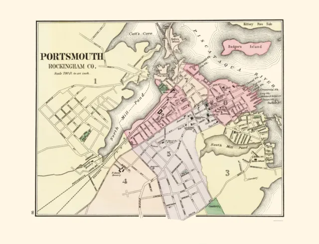 Portsmouth New Hampshire - Comstock 1877 - 23.00 x 30.03