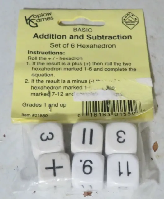 Pack of 6 Basic Addition & Subtraction Math Kit Set Dice Koplow Games Education