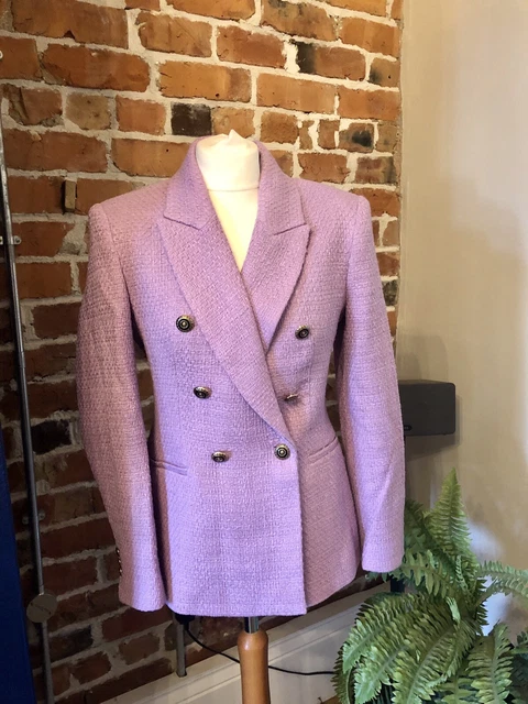 VESTE BLAZER SUR mesure ZARA Lilas Mauve Tweed Bouclé boutons or S M L  neuve avec étiquettes EUR 56,80 - PicClick FR