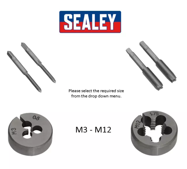 Sealey Individual Steel Metric Plug &Taper Tap Set, Split Die Or Holder M3-M12