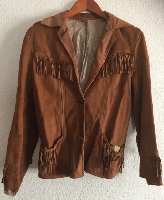 Vintage Distressed Soft Leather Western Jacket Fringe Cognac Apocalypse Rugged
