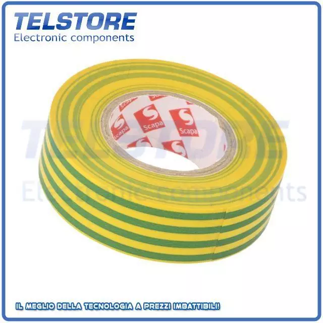 1rotolo  Nastro elettroisolante W 19mm L 20m Thk 0,13mm giallo-verde TASMA 2702