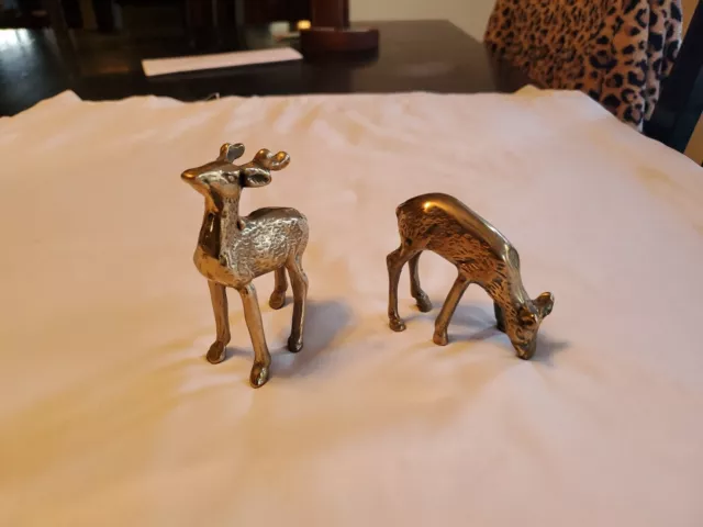 Pair of 2 Vintage Solid Brass Deer Set Buck & Doe Decor Made In Taiwan 3