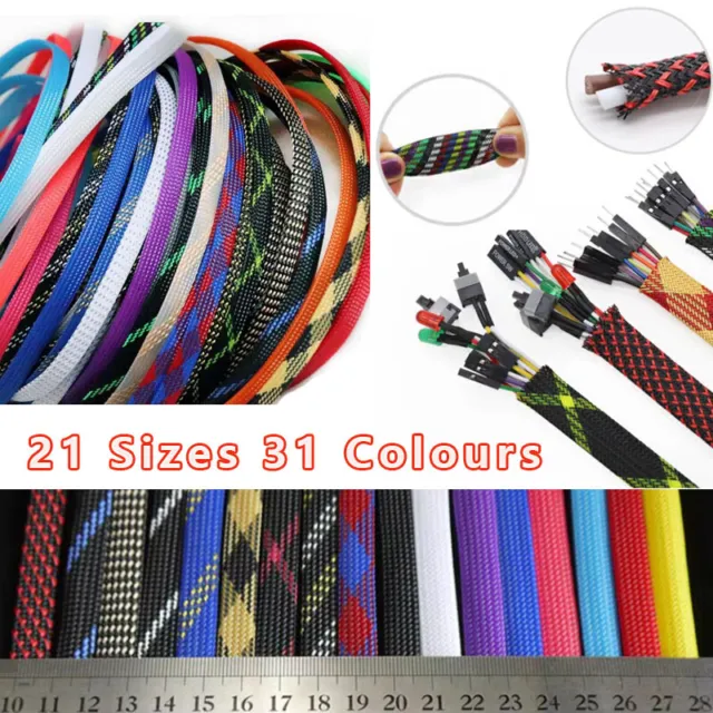 31 Colours 1 -100mm Expandable Braided Sleeving Cable Harness Wire Sheathing PET