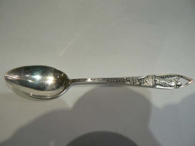 Cuillère Souvenir En Argent Sterling Portland Oregon - Pêche Et Montagne - Collection Vintage