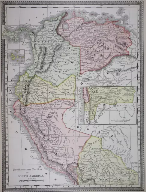 Authentic 1882 R McNally Atlas Map VENEZUELA - PERU ~ FreeS&H   Inv#147
