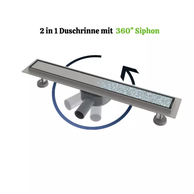 AICA Duschrinne Edelstahl Bodenablauf mit drehen 360° Siphon für Duschkabine