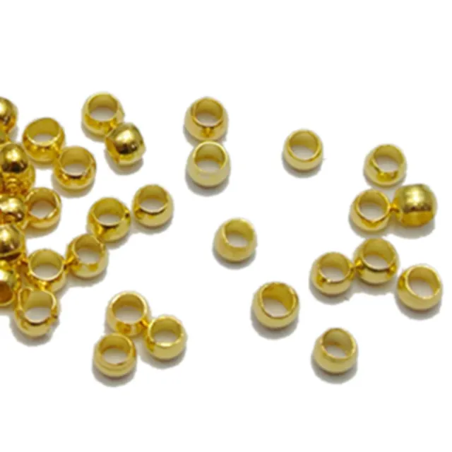 1000 piezas Cuentas de latón chapado en oro redondas de 3 mm extremo engarce hallazgo de joyería