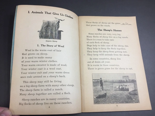 1934 CLOTHES SHEEP WOOL Story Vintage American Education Press Study Book Vtg