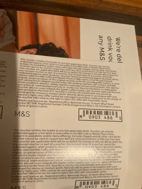 M&S Hot Drinks Vouchers or Iced Coffee Vouchers x 8 Valid Until 1 March 2024 2