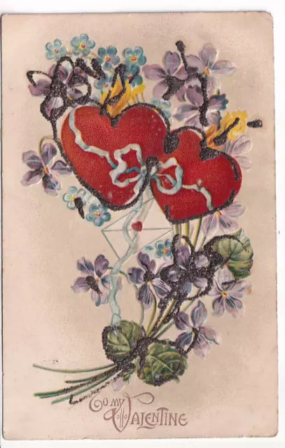 An Early Embossed Post Card with Glitter Appliquee of To My Valentine