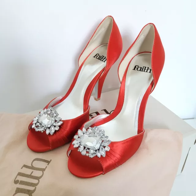 FAITH WOMEN S RED Satin Open Toe Shoes Size 5 BNWB 18.99