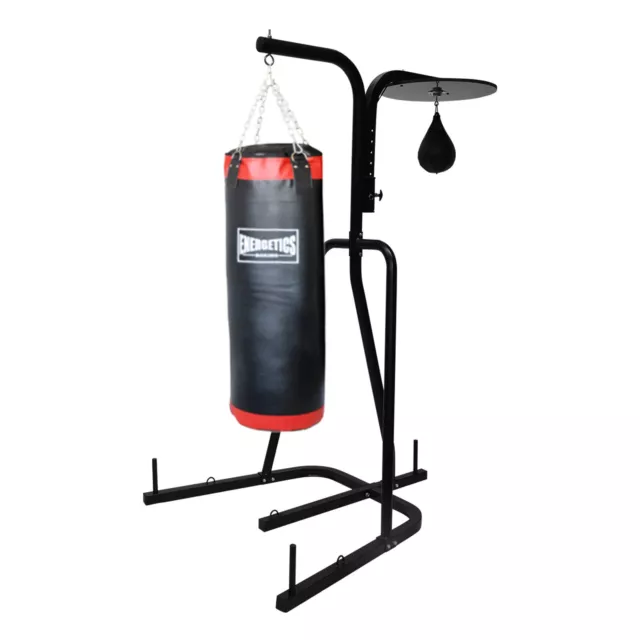 2 Way Boxing Bag Stand Black Rack - 40kg Black Punching Bag + Speed Ball