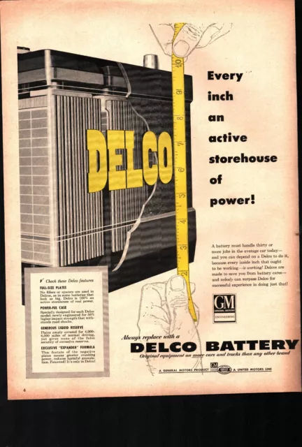 1954 Delco Battery Trucks Cars Service Power Full Size Vintage Print Ad b3