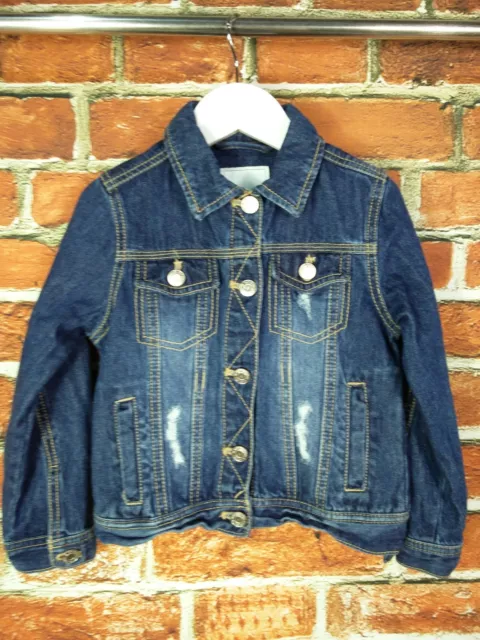 Girls Coat Age 5-6 Years Next Denim Jeans Jacket Button Up Blue Ripped Kid 116Cm