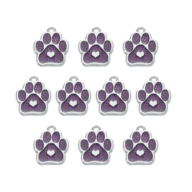 Cat Dog Paw Charm Footprint Paw Print Charm Alloy Enamel Purple, 10 Pack