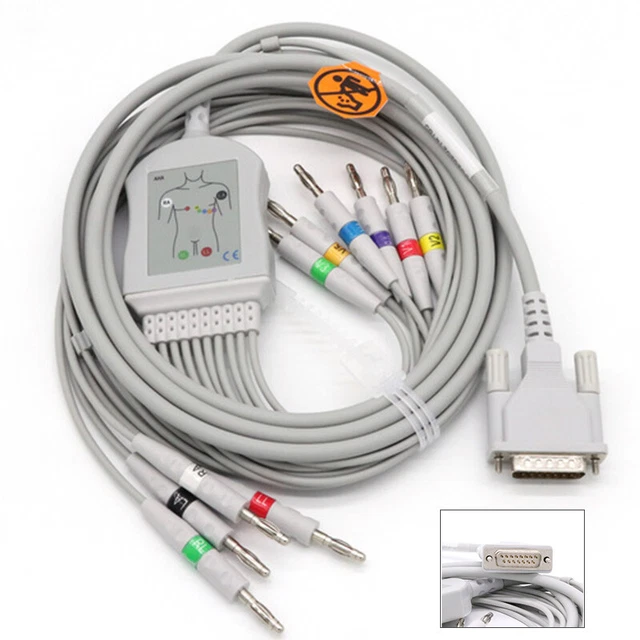 Cardioline15pin 10lead ECG/EKG Cable With Leadwires Banana Plug For Ar600/Ar1200