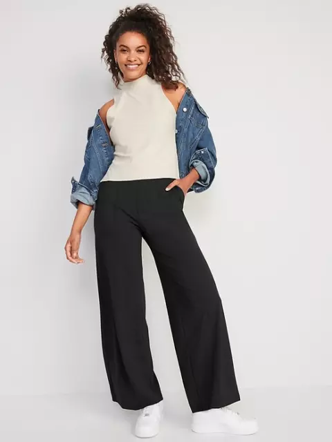 Old Navy High-Waisted PowerSoft Wide-Leg Pants Black ~ Size Medium