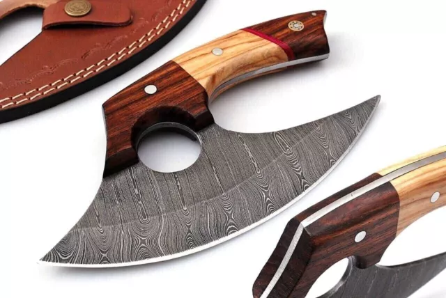 Custom Handmade Damascus Steel Ulu Knife - Best Alaskan Damascus Ulu Knife F2