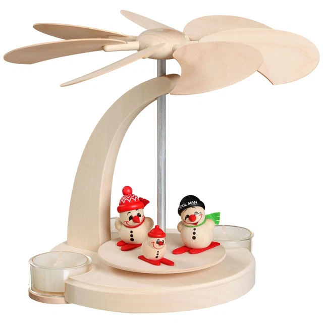 Pyramid Snowman Skiing Natural Tealight Carousel