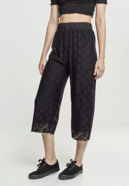 URBAN CLASSICS Pantaloni donna in pizzo cropped Ladies Laces Culotte Black