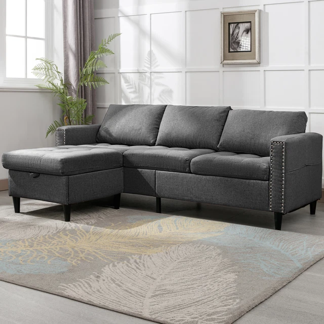 REVERSIBLE SECTIONAL COUCH Set, 3 Seat L Shaped Modular Sleeper Sofa