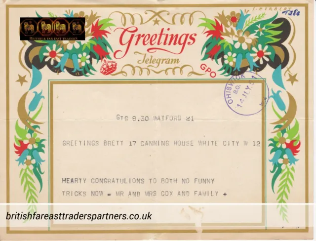 VINTAGE 1951 UK General Post Office (GPO) COLLECTABLE Greetings TELEGRAM CARD