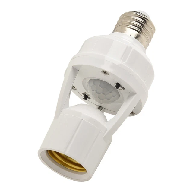 E27 Infrared Motion Sensor LED Lamp Holder – 360° Detection, Adjustable Time & Light, 110-240V, White