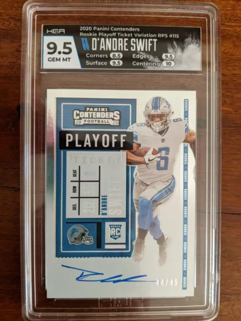 D'ANDRE SWIFT RC   2020 Contenders PLAYOFF ROOKIE TICKET AUTO 44/49 HGA 9.5 GEM