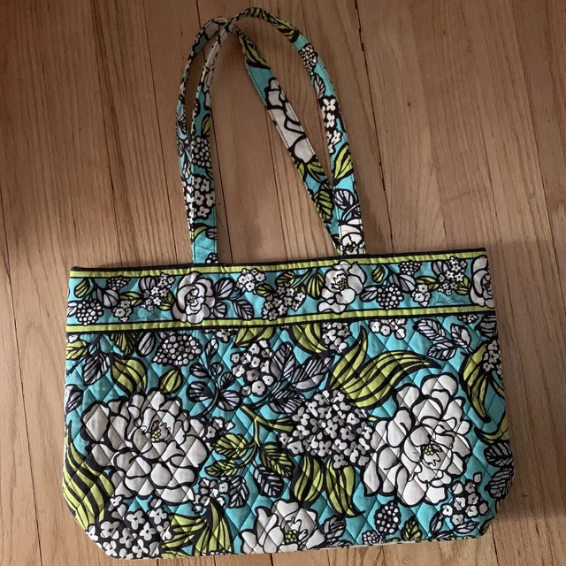 Vera Bradley Floral LARGE Shoulder Bag Tote 15”x11”  Vibrant Blue Green