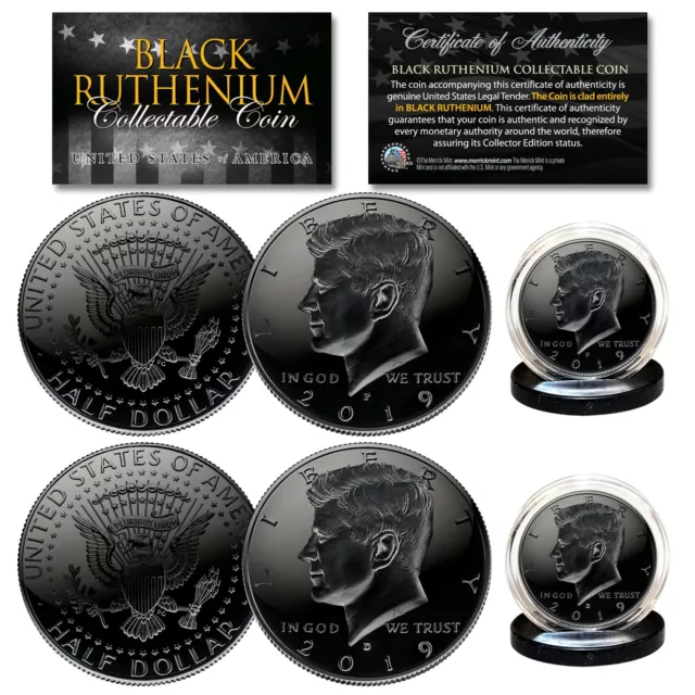 2019 Genuine BLACK RUTHENIUM JFK Kennedy Half Dollar 2-Coin Set BOTH P & D MINT