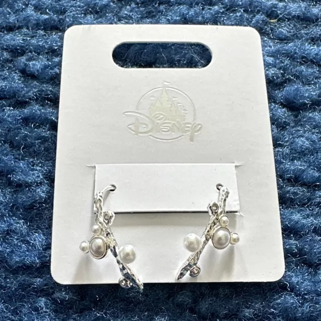 Disney Parks Mickey Mouse Icon Pearl Swarovski Silver Tone Earrings  New