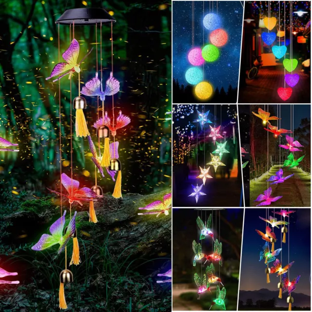 Hanging Colour Changing Solar Powered LED Heart Lights Lamp Garden Wind Chime