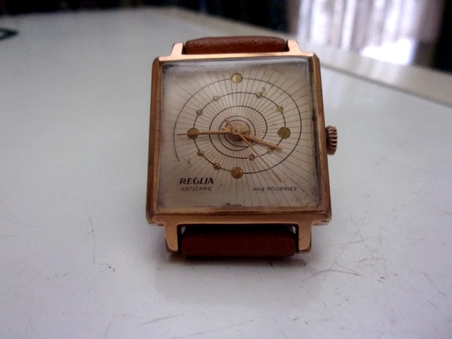 Montre Reglia Automatique Avec Alarme (sonnerie) - Restaurée Par Horloger, Cadran Bleu, Boîtier Acier, Bracelet Cuir