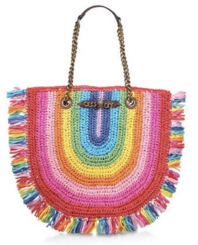 KURT GEIGER LONDON Large Chelsea Rainbow Pride Raffia Open Top Convertible Tote