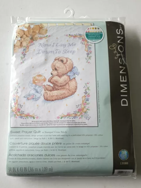 Dimensions - Teddy Sweet Prayer Baby Quilt - Stamped Cross Stitch Kit - 34 X 43"