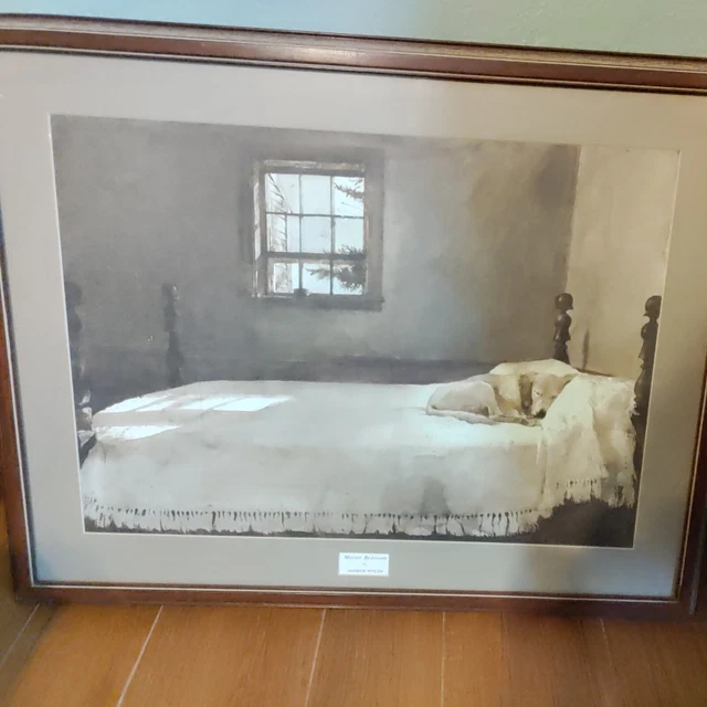Painting Print Andrew Wyeth Master Bedroom Framed Vintage LARGE 32w x  25"