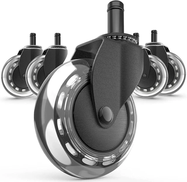 3" Office Chair Wheels, Replacemen 7/16" Fit 99% Computer Chair, Set of 5, Black