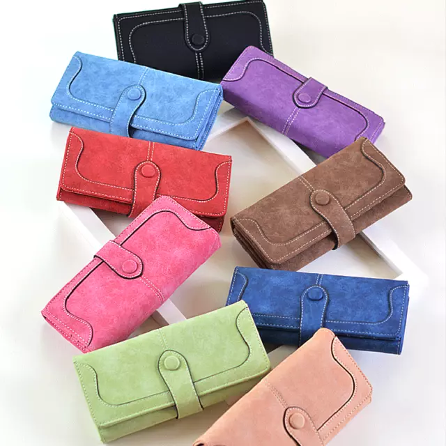 Women Lady Suede Leather Long Wallet Purse Card Phone Holder Case Clutch Handbag