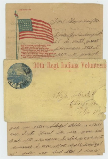 Mr Fancy Cancel CIVIL WAR PATRIOTIC 30th REGT INDIAN VOLUNTEERS 4PG LETTER 1862