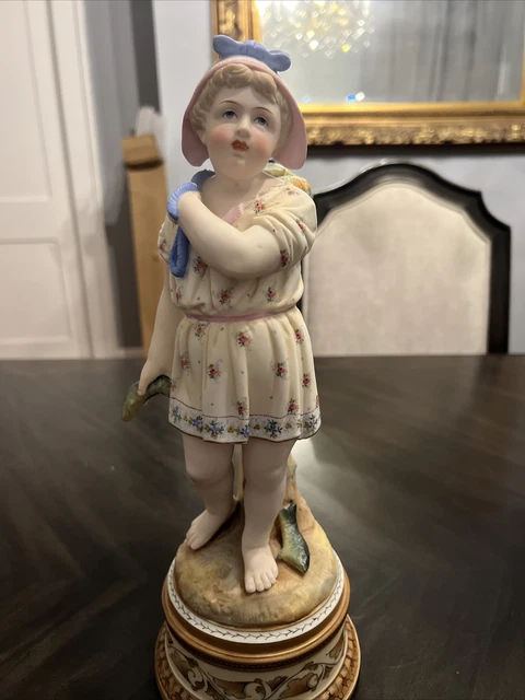 Bisque Porcelain Figurine 14” Girl With Fish